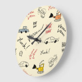 シームレスカースケッチ：キッズベッドシート ラージ壁時計 (傾斜)