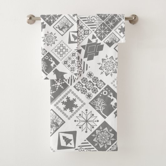 シームレスクリスマスパッチワーク雪片t バスタオルセット (インサイチュ)