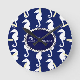 シームレスシーホース模様 ラウンド壁時計