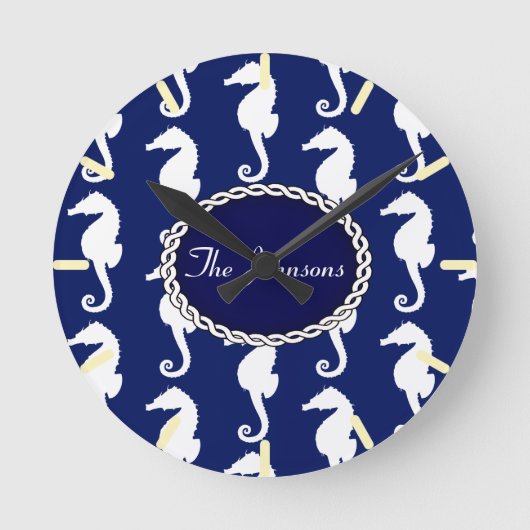 シームレスシーホース模様 ラウンド壁時計 (正面)