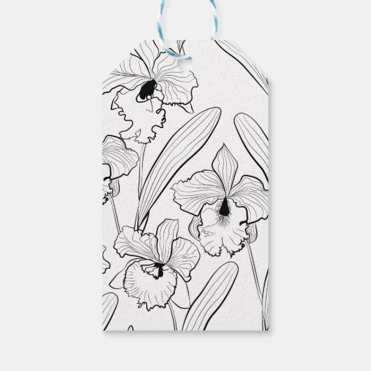 シームレススケッチオーキッドカトレヤの花トロピカル ギフトタグ (裏面)