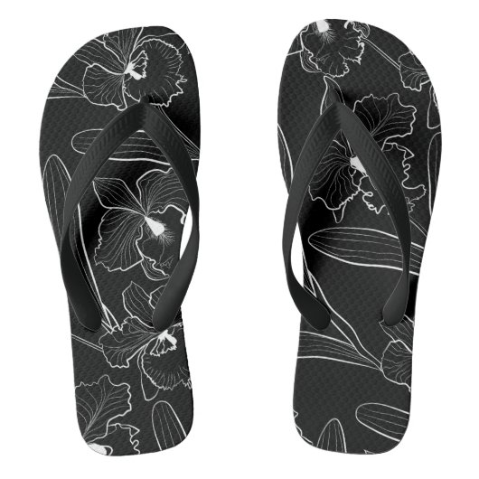 シームレススケッチオーキッドカトレヤの花トロピカル ビーチサンダル (フットベッド)