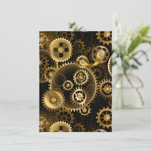 シームレススチームパンク真鍮ギア エンクロージャーカード (スタンド正面)