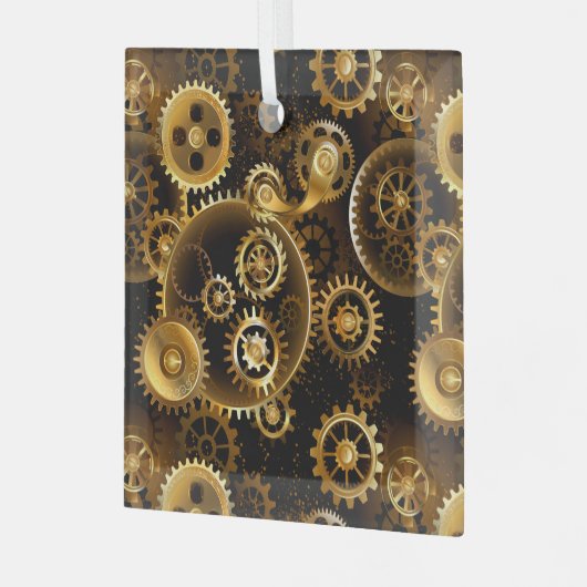 シームレススチームパンク真鍮ギア ガラスオーナメント (正面左)