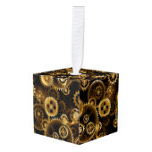 シームレススチームパンク真鍮ギア キューブオーナメント (正面アングル)