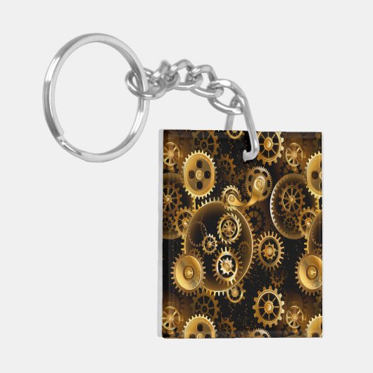 シームレススチームパンク真鍮ギア キーホルダー (正面左)