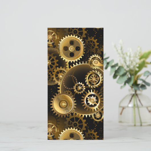 シームレススチームパンク真鍮ギア サンキューカード (スタンド正面)