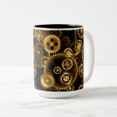シームレススチームパンク真鍮ギア ツートーンマグカップ (正面右)