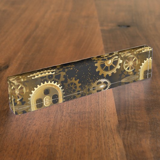 シームレススチームパンク真鍮ギア デスクネームプレート (側面)