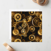 シームレススチームパンク真鍮ギア ノートカード (正面/裏面インサイチュ)