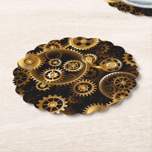 シームレススチームパンク真鍮ギア ペーパーコースター (アングル)