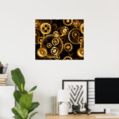 シームレススチームパンク真鍮ギア ポスター (ホームオフィス)