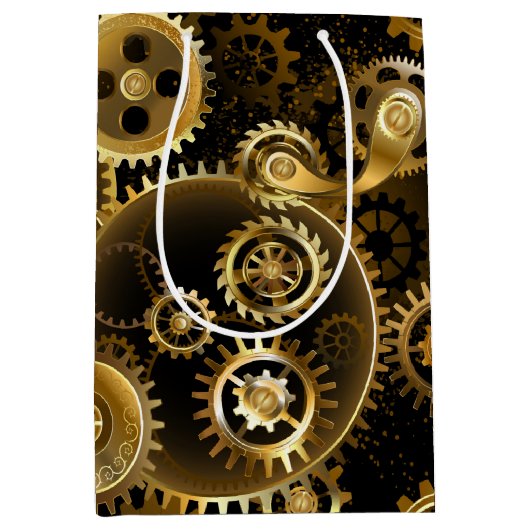 シームレススチームパンク真鍮ギア ミディアムペーパーバッグ (正面)