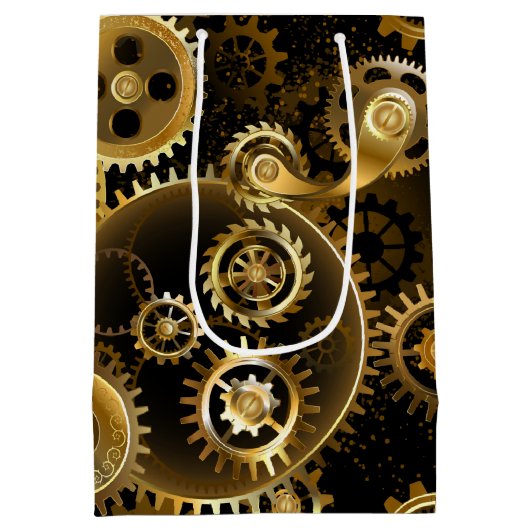 シームレススチームパンク真鍮ギア ミディアムペーパーバッグ (裏面)