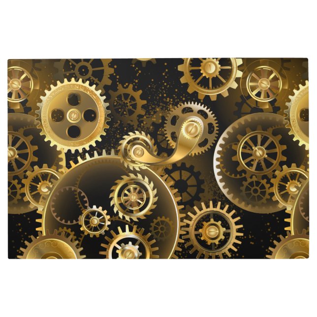 シームレススチームパンク真鍮ギア メタルプリント (正面)