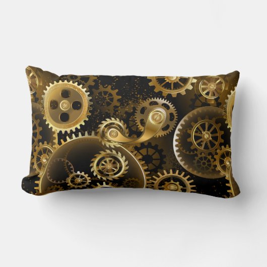 シームレススチームパンク真鍮ギア ランバークッション (正面)