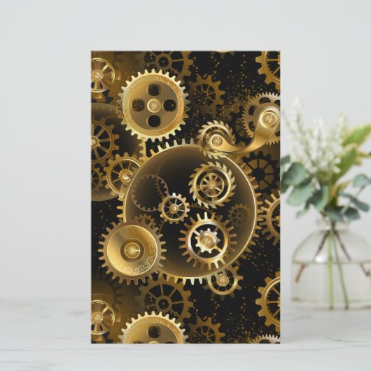 シームレススチームパンク真鍮ギア 便箋 (スタンド正面)