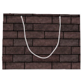 シームレスストーンブリックロフト茶色のグレーカラープリント ラージペーパーバッグ (裏面)
