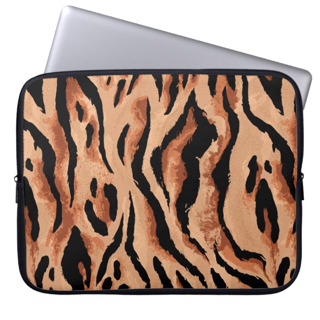 シームレスタイガー、ヒョウの皮膚パターン ラップトップスリーブ (正面)