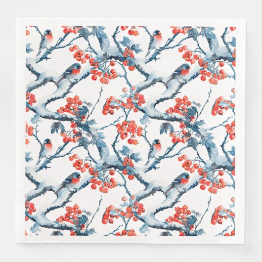 シームレスタイトマウスの鳥、冬の雪の枝、行 (正面)