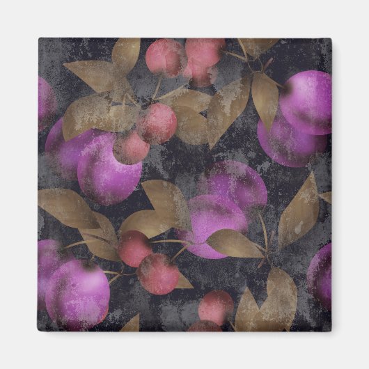 シームレスダークプラムフルーツ紫の果実さくらんぼpa マグネット (正面)