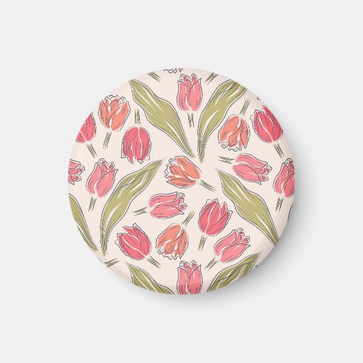 シームレスチューリップフローラルパターン – ヴィンテージ植物学 マグネット (正面)