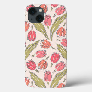 シームレスチューリップフローラルパターン – ヴィンテージ植物学 iPhone 13ケース