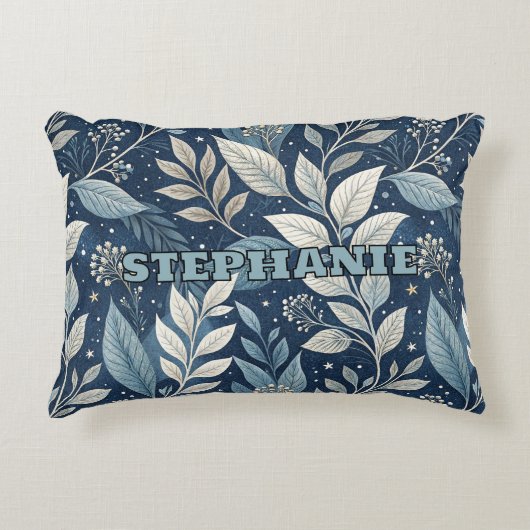 シームレスナイトガーデン植物模様 アクセントクッション (正面)
