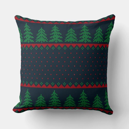 シームレスニットのクリスマスツリーパターン クッション (正面)