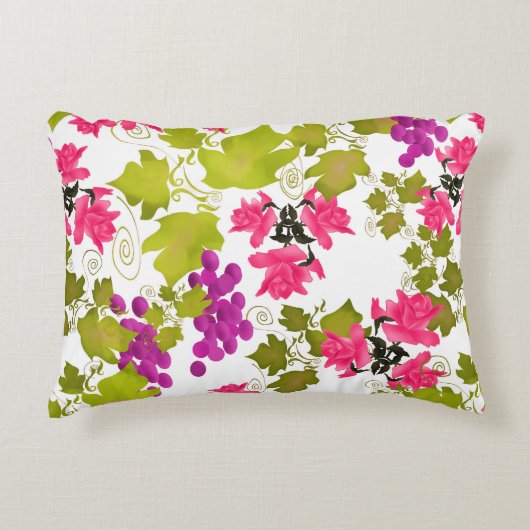 シームレスハーベストグレープピンクのバラの花フローラc アクセントクッション (正面)