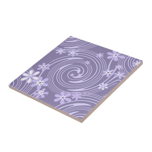 シームレスバイオレット渦巻きラバンダー色の花フローラ タイル (側面)