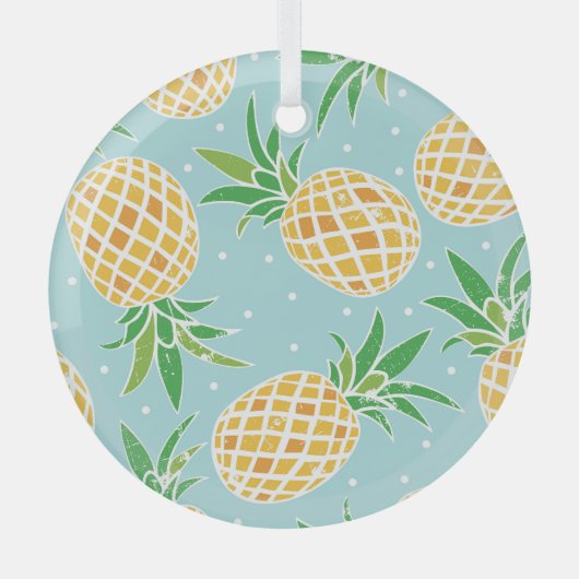 シームレスパイナップルパターン熱帯プリント ガラスオーナメント (正面)