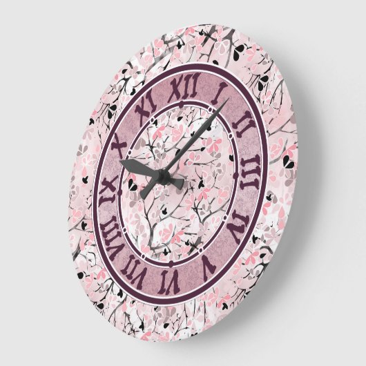 シームレスパステル春さくらんぼ花ピンク白n ラージ壁時計 (傾斜)