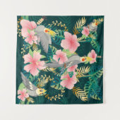 シームレスパターンかわいいオウムはgreに座る タペストリー (正面(横))