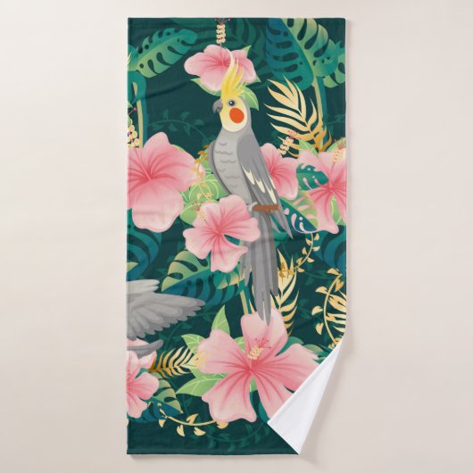 シームレスパターンかわいいオウムはgreに座る バスタオル (バスタオル)