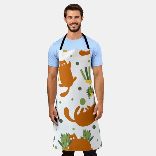 シームレスパターンかわいい猫たち エプロン (着用した状態)