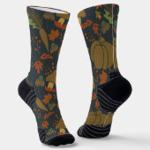 シームレスパターンカボチャとニンジンのダークバックグラウンド ソックス (傾斜あり)