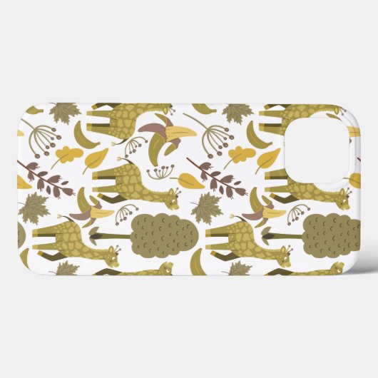 シームレスパターンキリン黄色の白の背景 Case-Mate iPhoneケース (裏面 (横))