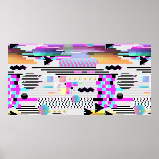 シームレスパターングリッチデザイン。Cyberpunk Digital ポスター (正面)