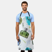 シームレスパターンパルフムボトル及び水彩文字 エプロン (着用した状態)