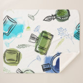 シームレスパターンパルフムボトル及び水彩文字 シェルパブランケット (正面(横))