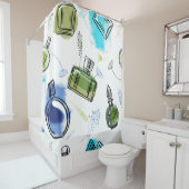 シームレスパターンパルフムボトル及び水彩文字 シャワーカーテン (インサイチュ)