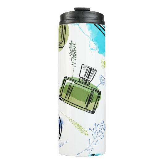 シームレスパターンパルフムボトル及び水彩文字 タンブラー (正面)