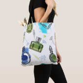 シームレスパターンパルフムボトル及び水彩文字 トートバッグ (クローズアップ)