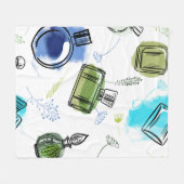 シームレスパターンパルフムボトル及び水彩文字 フリースブランケット (正面(横))