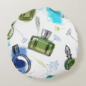 シームレスパターンパルフムボトル及び水彩文字 ラウンドクッション (裏面)