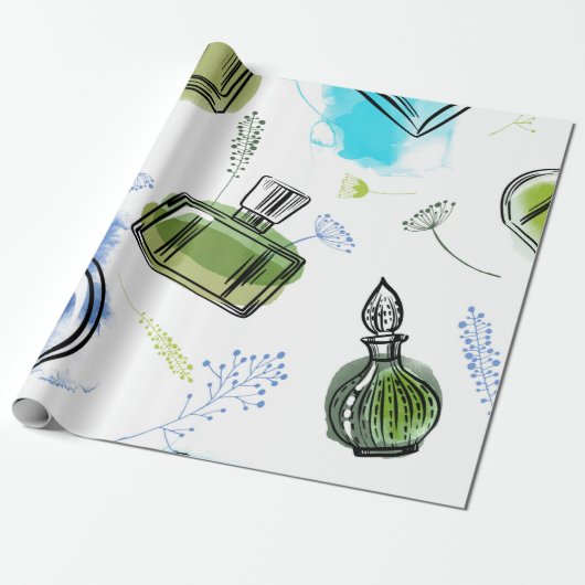 シームレスパターンパルフムボトル及び水彩文字 ラッピングペーパー (アンロールド)