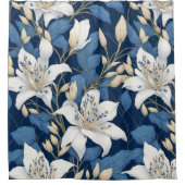 シームレスパターンリリーホワイトブルーフローラ夏 シャワーカーテン (正面)