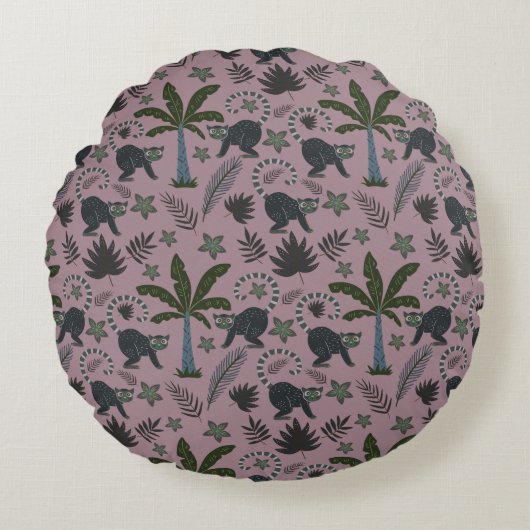 シームレスパターン熱帯動物のモンキージャンプ ラウンドクッション (正面)