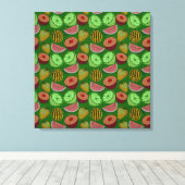 シームレスパターン熱帯果実と緑の背景 キャンバスプリント (インサイチュ (ウッドフロア))